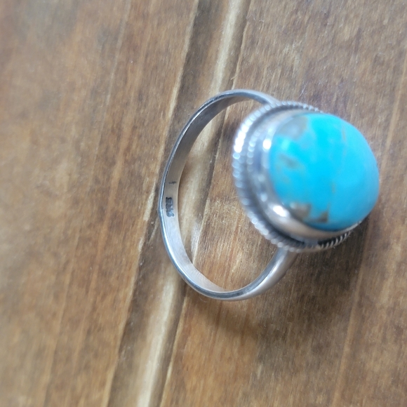 Sterling Silver Turquoise Gemstone Size 7 Ring 925 Jewelry Boho Style - Picture 4 of 4